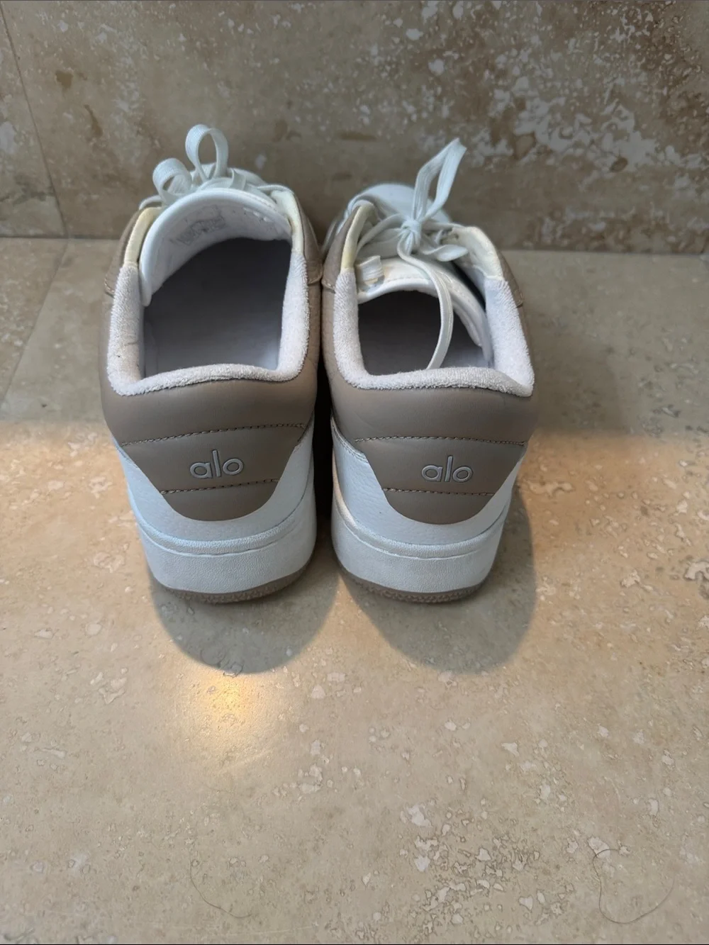 ALO Recovery Sneakers in White and Taupe (Women’s 10)